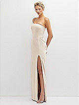 Side View Thumbnail - Oat Sleek One-Shoulder Crepe Column Dress with Cut-Away Slit