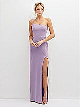 Front View Thumbnail - Pale Purple Sleek One-Shoulder Crepe Column Dress with Cut-Away Slit