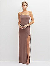 Front View Thumbnail - Sienna Sleek One-Shoulder Crepe Column Dress with Cut-Away Slit