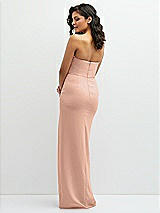 Rear View Thumbnail - Pale Peach Sleek Strapless Crepe Column Dress with Cut-Away Slit