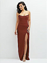 Front View Thumbnail - Auburn Moon Sleek Strapless Crepe Column Dress with Cut-Away Slit