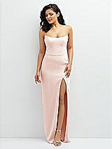 Front View Thumbnail - Blush Sleek Strapless Crepe Column Dress with Cut-Away Slit