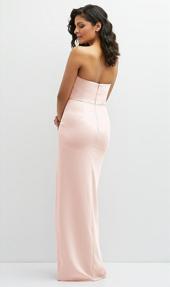 Back View - Blush Sleek Strapless Crepe Column Dress with Cut-Away Slit