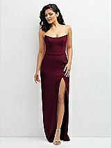 Front View Thumbnail - Cabernet Sleek Strapless Crepe Column Dress with Cut-Away Slit