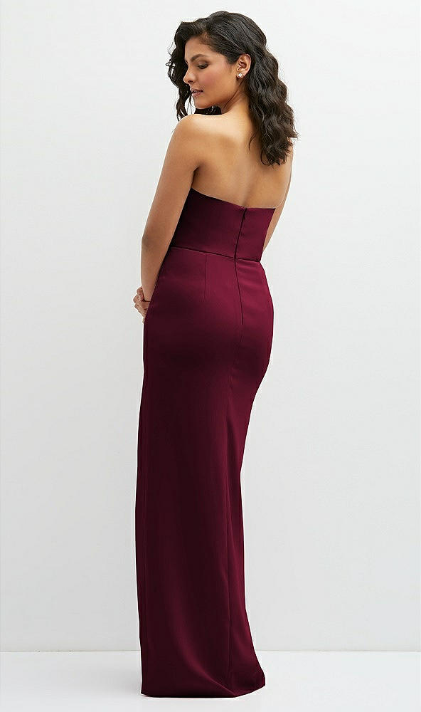 Back View - Cabernet Sleek Strapless Crepe Column Dress with Cut-Away Slit