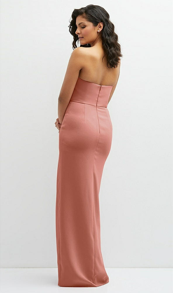 Back View - Desert Rose Sleek Strapless Crepe Column Dress with Cut-Away Slit