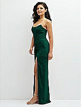 Side View Thumbnail - Hunter Green Sleek Strapless Crepe Column Dress with Cut-Away Slit