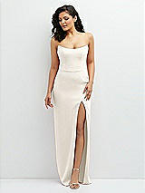 Front View Thumbnail - Ivory Sleek Strapless Crepe Column Dress with Cut-Away Slit