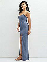 Side View Thumbnail - Larkspur Blue Sleek Strapless Crepe Column Dress with Cut-Away Slit