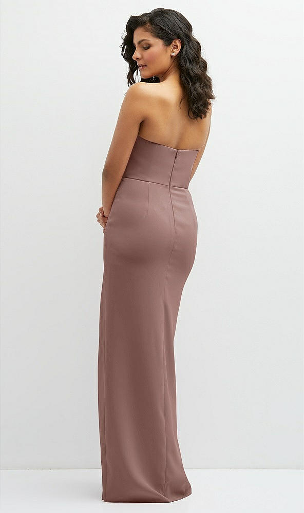 Back View - Sienna Sleek Strapless Crepe Column Dress with Cut-Away Slit