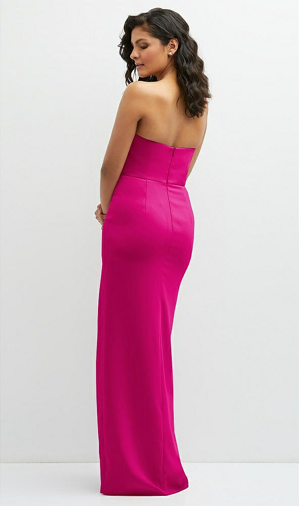 Back View - Think Pink Sleek Strapless Crepe Column Dress with Cut-Away Slit