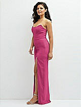 Side View Thumbnail - Tea Rose Sleek Strapless Crepe Column Dress with Cut-Away Slit