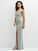 Side View Thumbnail - Willow Green Sleek Strapless Crepe Column Dress with Cut-Away Slit