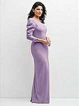 Side View Thumbnail - Pale Purple 3/4 Puff Sleeve One-shoulder Maxi Dress with Rhinestone Bow Detail