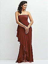 Front View Thumbnail - Auburn Moon Strapless Crepe Maxi Dress with Ruffle Edge Bias Wrap Skirt