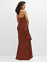 Rear View Thumbnail - Auburn Moon Strapless Crepe Maxi Dress with Ruffle Edge Bias Wrap Skirt