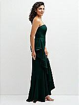 Side View Thumbnail - Evergreen Strapless Crepe Maxi Dress with Ruffle Edge Bias Wrap Skirt