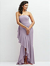 Front View Thumbnail - Lilac Haze Strapless Crepe Maxi Dress with Ruffle Edge Bias Wrap Skirt