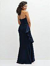 Rear View Thumbnail - Midnight Navy Strapless Crepe Maxi Dress with Ruffle Edge Bias Wrap Skirt