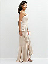 Side View Thumbnail - Oat Strapless Crepe Maxi Dress with Ruffle Edge Bias Wrap Skirt