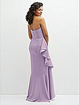 Rear View Thumbnail - Pale Purple Strapless Crepe Maxi Dress with Ruffle Edge Bias Wrap Skirt