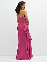 Rear View Thumbnail - Tea Rose Strapless Crepe Maxi Dress with Ruffle Edge Bias Wrap Skirt