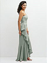 Side View Thumbnail - Willow Green Strapless Crepe Maxi Dress with Ruffle Edge Bias Wrap Skirt