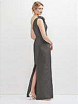 Rear View Thumbnail - Caviar Gray Oversized Flower One-Shoulder Satin Column Dress