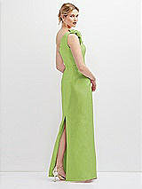 Rear View Thumbnail - Mojito Oversized Flower One-Shoulder Satin Column Dress