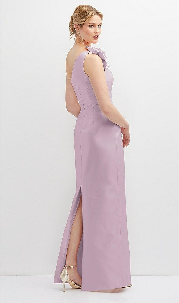 Back View - Suede Rose Oversized Flower One-Shoulder Satin Column Dress