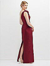 Rear View Thumbnail - Burgundy Oversized Flower One-Shoulder Satin Column Dress