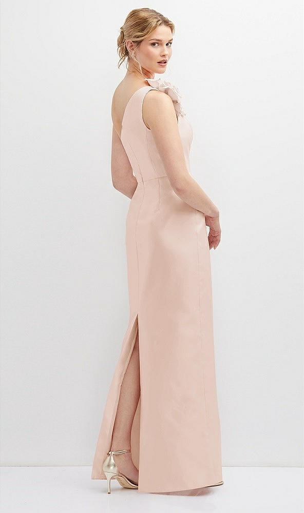 Back View - Cameo Oversized Flower One-Shoulder Satin Column Dress