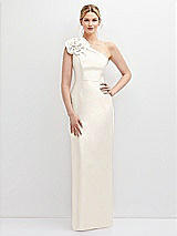 Front View Thumbnail - Ivory Oversized Flower One-Shoulder Satin Column Dress