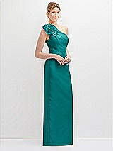 Side View Thumbnail - Jade Oversized Flower One-Shoulder Satin Column Dress