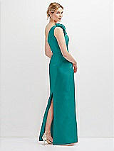 Rear View Thumbnail - Jade Oversized Flower One-Shoulder Satin Column Dress