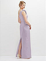 Rear View Thumbnail - Lilac Haze Oversized Flower One-Shoulder Satin Column Dress