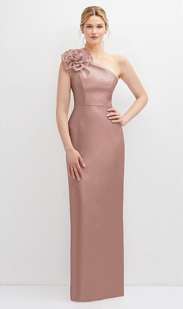 Front View - Neu Nude Oversized Flower One-Shoulder Satin Column Dress