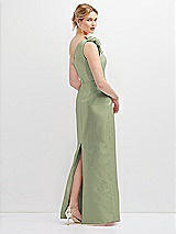 Rear View Thumbnail - Sage Oversized Flower One-Shoulder Satin Column Dress