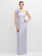 Front View Thumbnail - Silver Dove Oversized Flower One-Shoulder Satin Column Dress