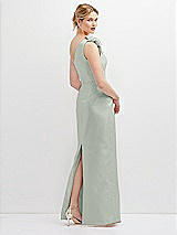 Rear View Thumbnail - Willow Green Oversized Flower One-Shoulder Satin Column Dress