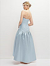 Rear View Thumbnail - Mist Strapless Fitted Satin High Low Dress with Shirred Ballgown Skirt