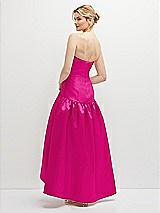 Rear View Thumbnail - Think Pink Strapless Fitted Satin High Low Dress with Shirred Ballgown Skirt