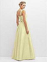 Rear View Thumbnail - Butter Yellow Lace-Up Back Bustier Satin Dress with Full Skirt and Pockets