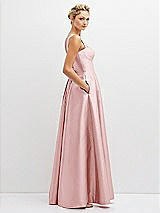 Side View Thumbnail - Ballet Pink Lace-Up Back Bustier Satin Dress with Full Skirt and Pockets