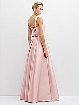 Rear View Thumbnail - Ballet Pink Lace-Up Back Bustier Satin Dress with Full Skirt and Pockets