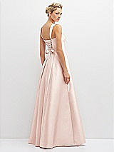 Rear View Thumbnail - Blush Lace-Up Back Bustier Satin Dress with Full Skirt and Pockets