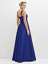 Rear View Thumbnail - Cobalt Blue Lace-Up Back Bustier Satin Dress with Full Skirt and Pockets