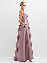 Side View Thumbnail - Dusty Rose Lace-Up Back Bustier Satin Dress with Full Skirt and Pockets