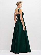 Rear View Thumbnail - Evergreen Lace-Up Back Bustier Satin Dress with Full Skirt and Pockets