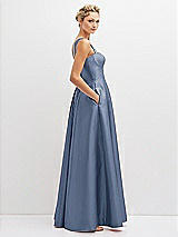 Side View Thumbnail - Larkspur Blue Lace-Up Back Bustier Satin Dress with Full Skirt and Pockets